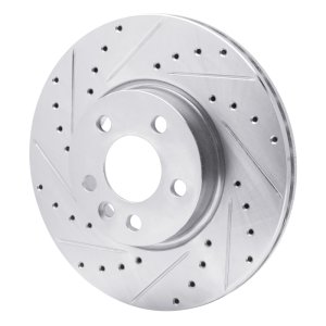Volkswagen EuroVan Brake Rotor (1) - Front Left - R1 Concepts - Drilled & Slotted - Silver - `01-`03